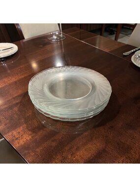 Arcoroc France Frosted Swirl Glass Dessert Plates Set of 4 7” Vintage